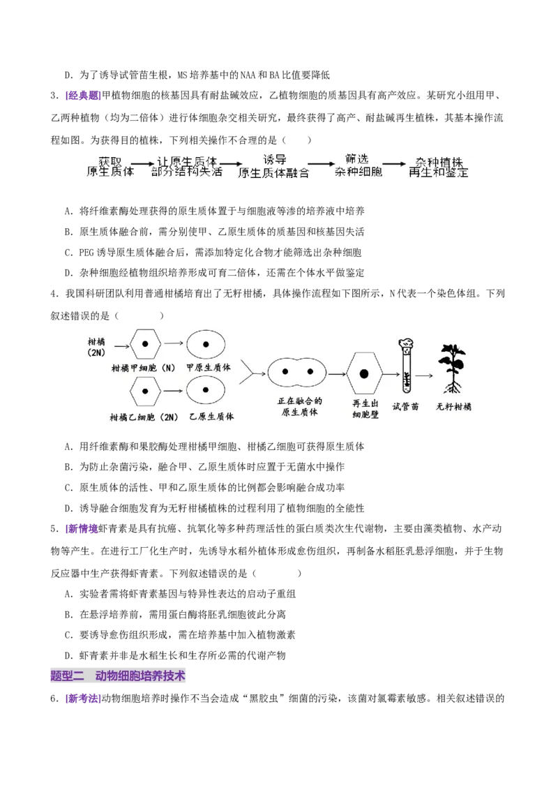 第17讲+细胞工程（专项训练，4大题型）（原卷版）_2025年新高考资料_二轮复习_01高考语文等多个文件_上好课2025年高考生物二轮复习讲练测（新高考通用）