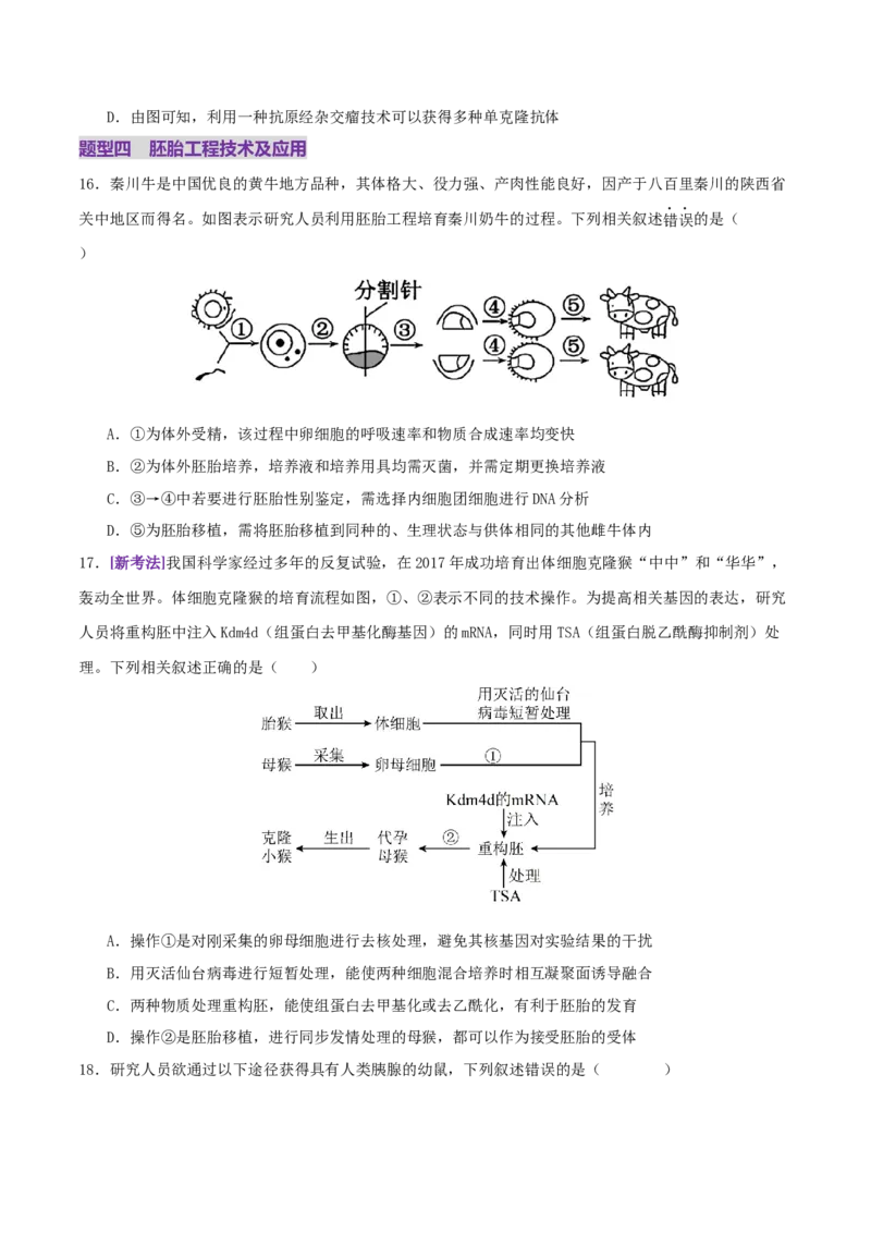 第17讲+细胞工程（专项训练，4大题型）（原卷版）_2025年新高考资料_二轮复习_01高考语文等多个文件_上好课2025年高考生物二轮复习讲练测（新高考通用）