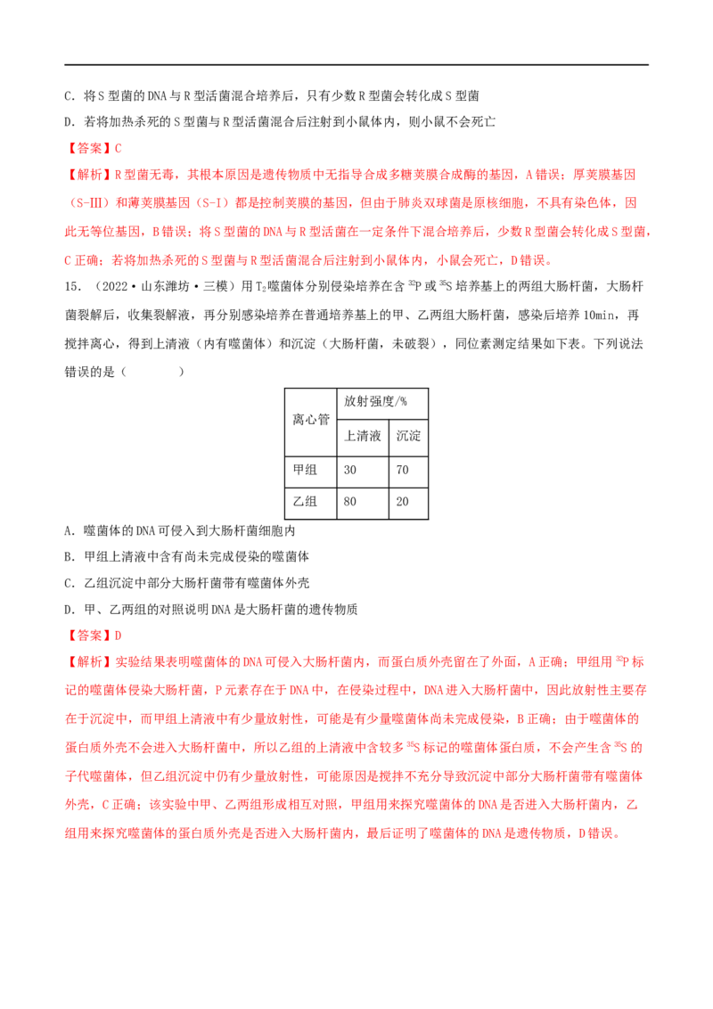 第16练DNA是主要的遗传物质（解析版）_新高考复习资料_2023年新高考复习资料_一轮复习_2023年高考生物一轮复习小题多维练（新高考专用）