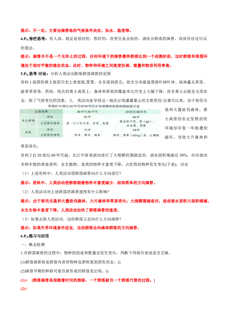 第2章群落及其演替-查漏补缺2023年高考生物一轮复习教材必背细节与旁栏思考梳理汇总（新教材）（答案版）_新高考复习资料_2023年新高考复习资料_一轮复习