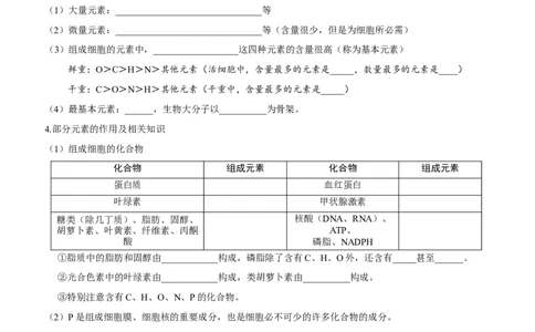第2讲细胞中的无机物、糖类和脂质（知识清单）_新高考复习资料_2025年新高考资料_备战2025年高考生物一轮复习课件+知识清单