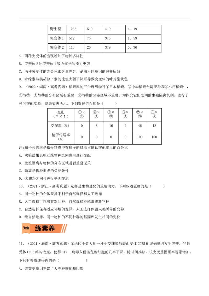 第21练生物的进化（原卷版）_新高考复习资料_2023年新高考复习资料_一轮复习_2023年高考生物一轮复习小题多维练（新高考专用）