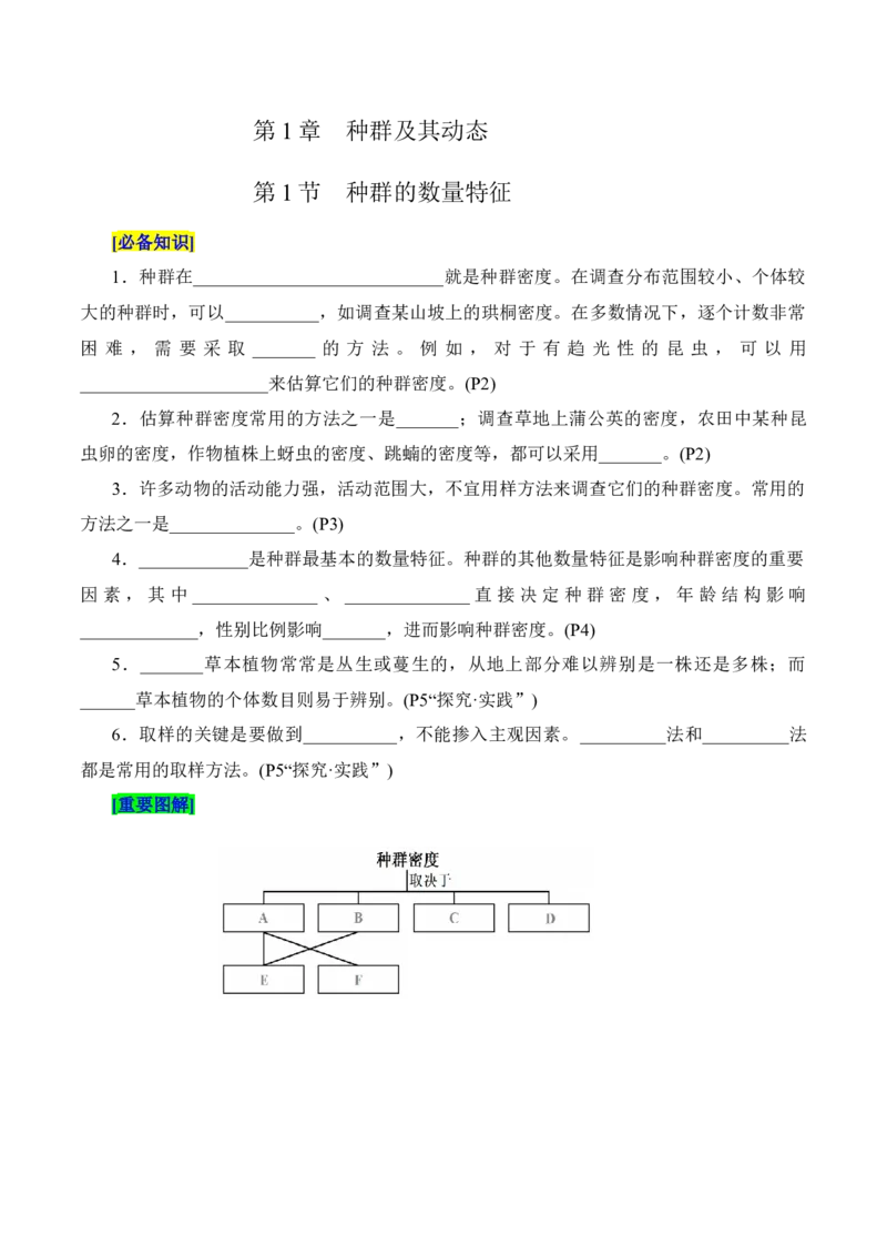 第1章种群及其动态（填空版）_2025年新高考资料_专项复习_晨读晚默备战2025年高考生物必背知识清单_第1章种群及其动态-晨读晚默备战2025年高考生物必背知识清单