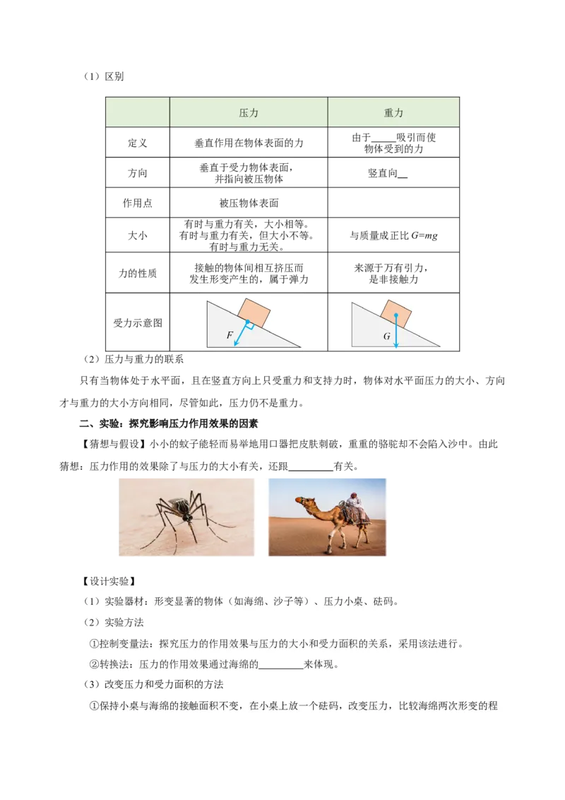 第九章压强（知识清单）-八年级物理下册同步备课系列（人教版）（学生版）_初物_2024人教版初中物理八九年级上下册课件教案PPT试题电子版资料_八年级下册试卷_单元试卷