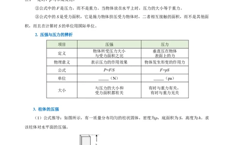 第九章压强（知识清单）-八年级物理下册同步备课系列（人教版）（学生版）_初物_2024人教版初中物理八九年级上下册课件教案PPT试题电子版资料_八年级下册试卷_单元试卷