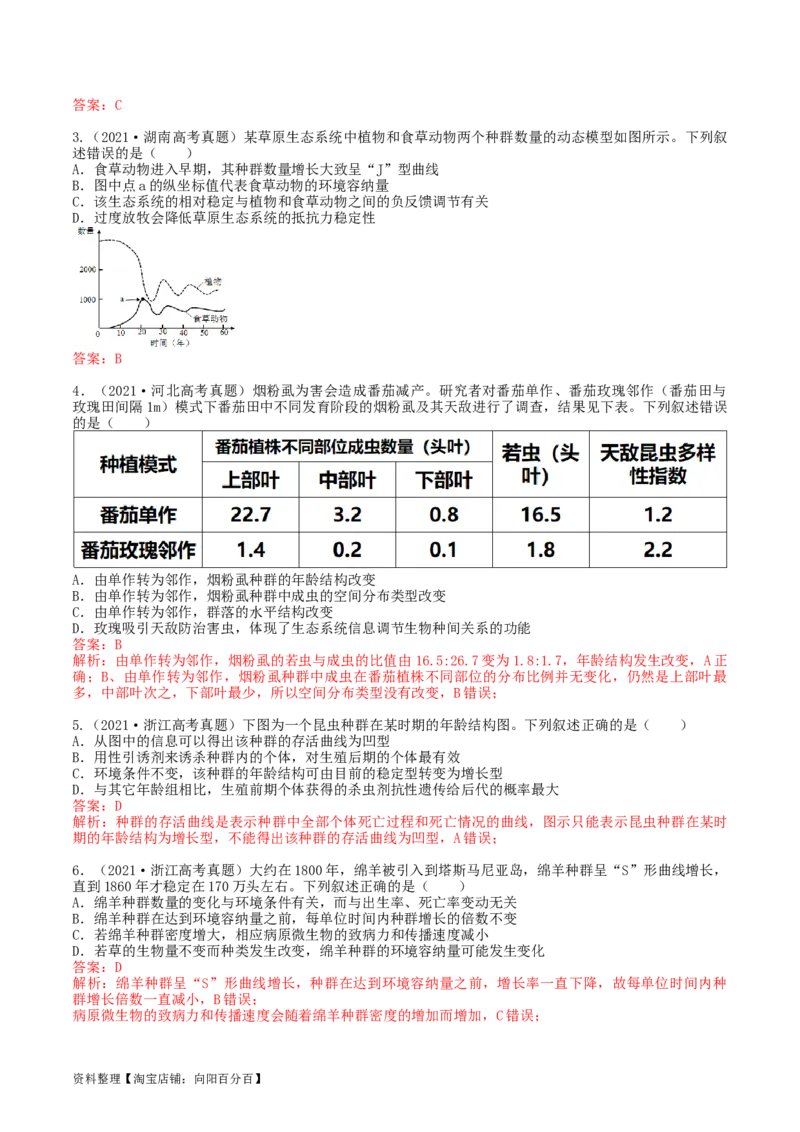 第34讲群落及其演替（练习）（解析版）_新高考复习资料_2024年新高考复习资料_一轮复习资料_完2024年高考生物一轮复习讲练测(课件+讲义+练习)（新高考）_讲义+练习