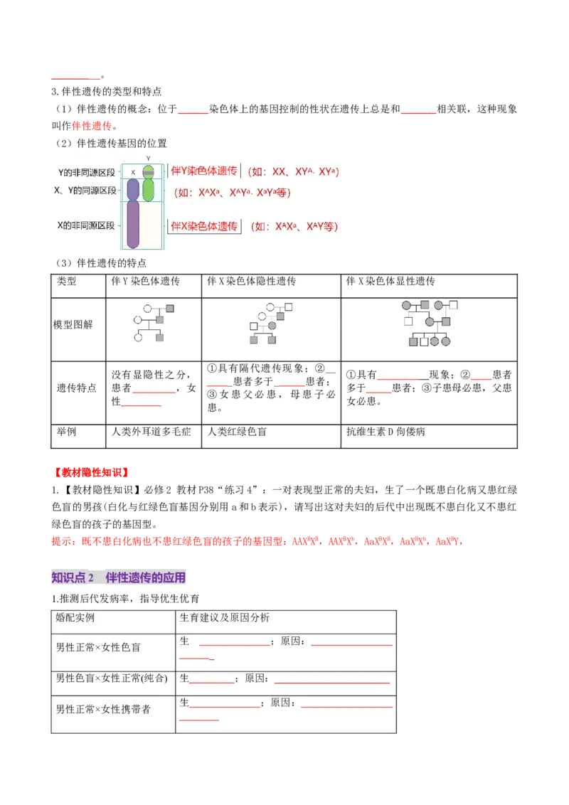 第17讲伴性遗传和人类遗传病（讲义）（原卷版）_2025年新高考资料_一轮复习_2025年高考生物一轮复习讲练测（新教材新高考）