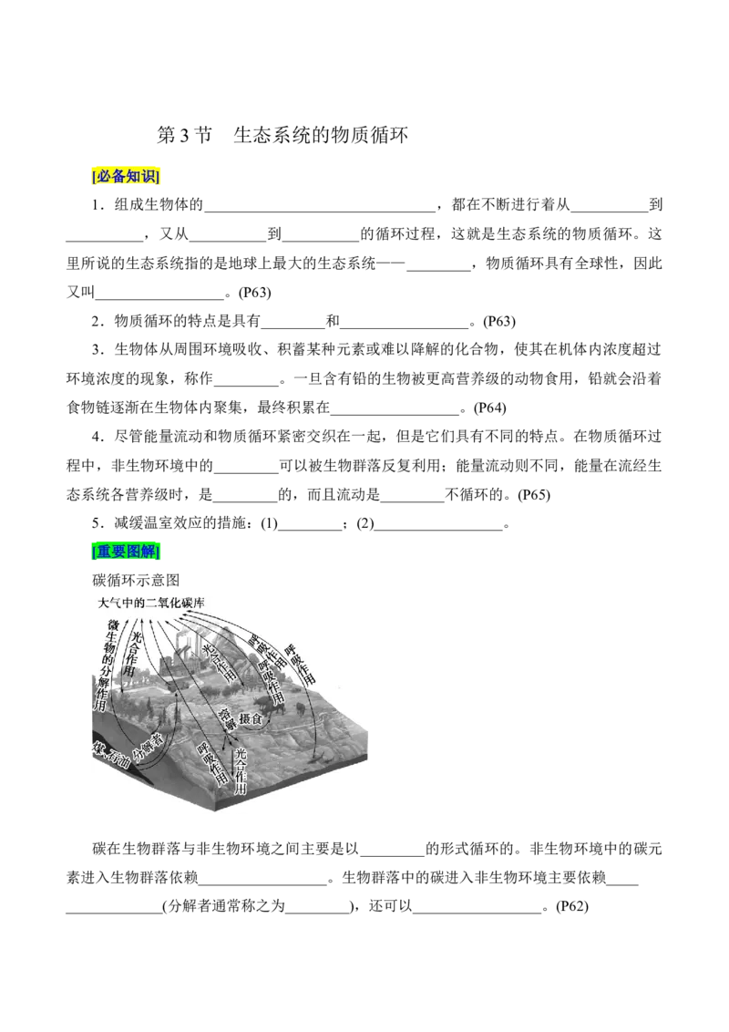 第3章生态系统及其稳定性（填空版）_2025年新高考资料_专项复习_晨读晚默备战2025年高考生物必背知识清单_第3章生态系统及其稳定性-晨读晚默备战2025年高考生物必背知识清单