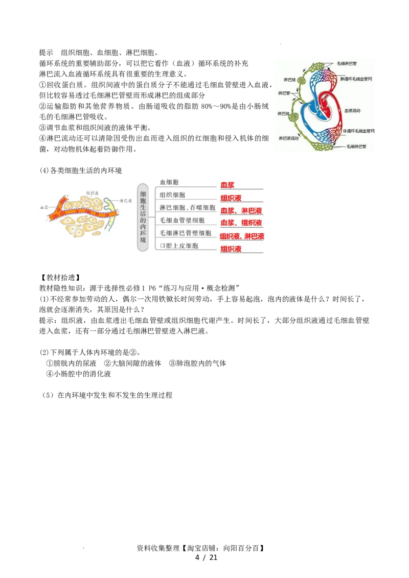 第25讲内环境与稳态（讲义）（教师版）_新高考复习资料_2024年新高考复习资料_一轮复习资料_完2024年高考生物一轮复习讲练测(课件+讲义+练习)（新高考）_讲义+练习