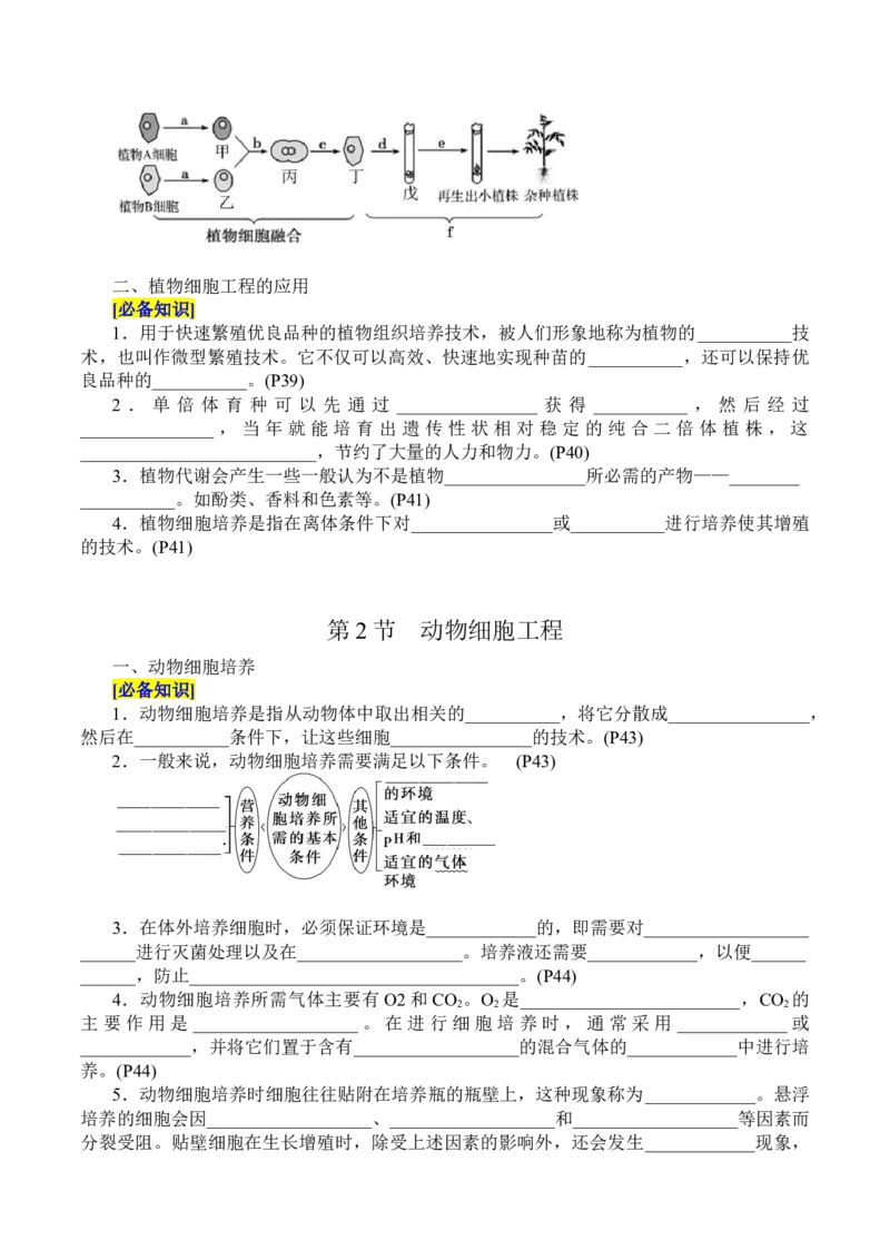 第2章细胞工程（填空版）_2025年新高考资料_专项复习_晨读晚默备战2025年高考生物必背知识清单_第2章细胞工程-晨读晚默备战2025年高考生物必背知识清单