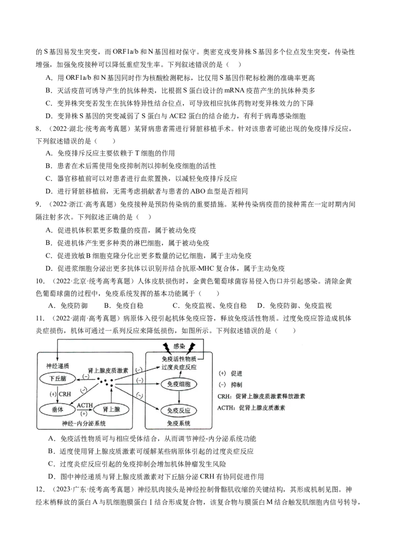 第30讲免疫失调和免疫学的应用（练习）（原卷版）_新高考复习资料_2024年新高考复习资料_一轮复习资料_完2024年高考生物一轮复习讲练测(课件+讲义+练习)（新高考）_讲义+练习
