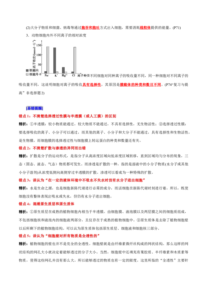 第4章细胞的物质输入和输出（背诵版）_2025年新高考资料_专项复习_晨读晚默备战2025年高考生物必背知识清单