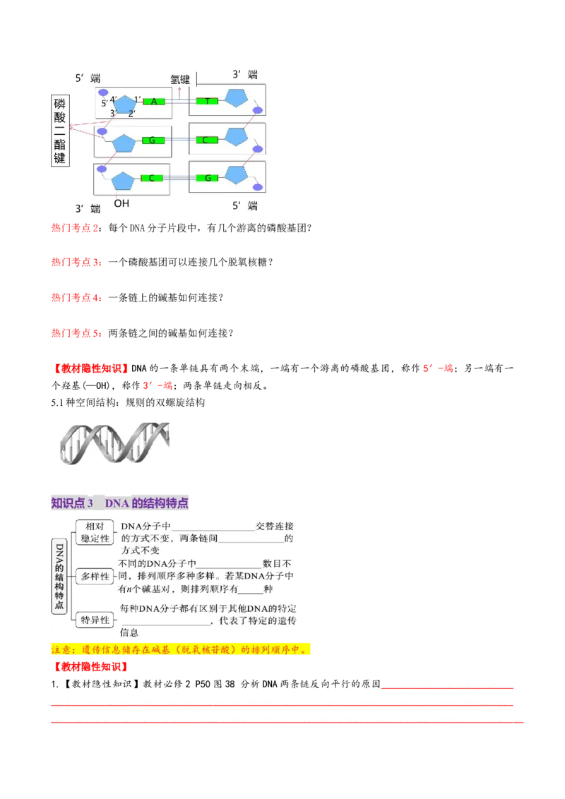 第20讲DNA分子的结构、复制与基因的本质（讲义）（原卷版）_2025年新高考资料_一轮复习_2025年高考生物一轮复习讲练测（新教材新高考）