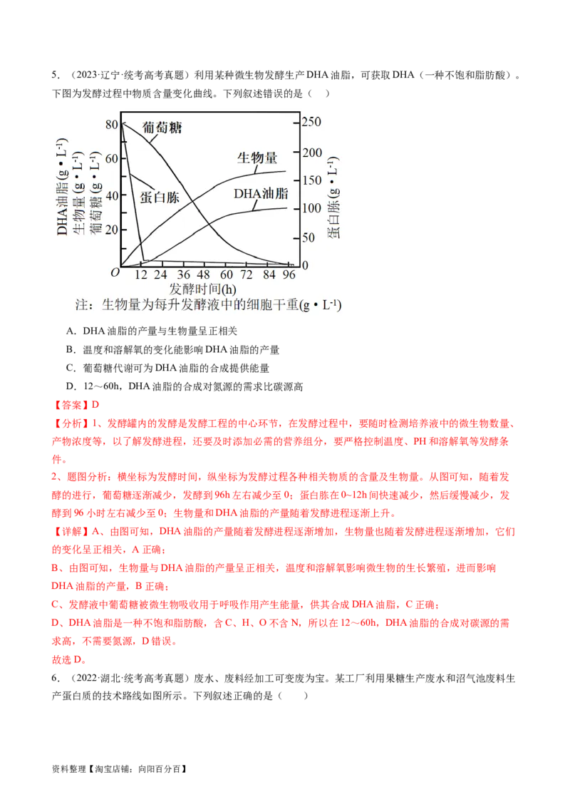 第38讲传统发酵技术和发酵工程的应用（练习）（解析版）_新高考复习资料_2024年新高考复习资料_一轮复习资料_完2024年高考生物一轮复习讲练测(课件+讲义+练习)（新高考）_讲义+练习