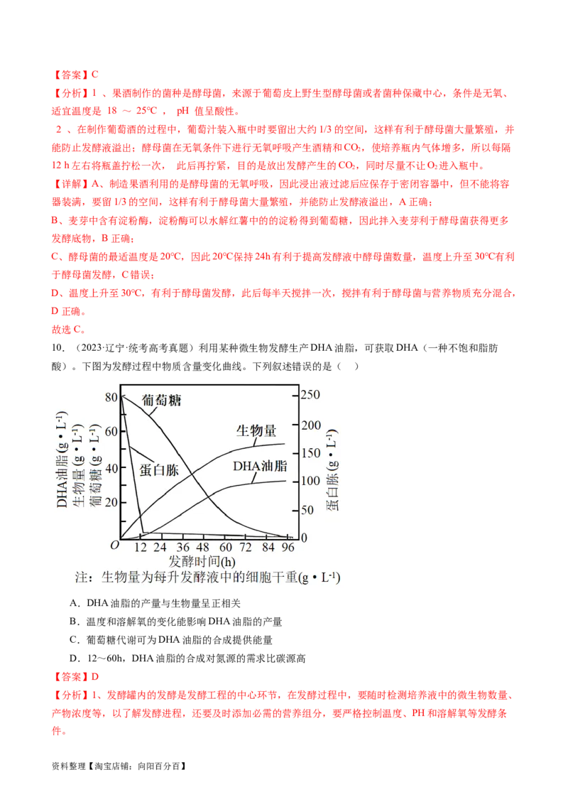 第38讲传统发酵技术和发酵工程的应用（练习）（解析版）_新高考复习资料_2024年新高考复习资料_一轮复习资料_完2024年高考生物一轮复习讲练测(课件+讲义+练习)（新高考）_讲义+练习