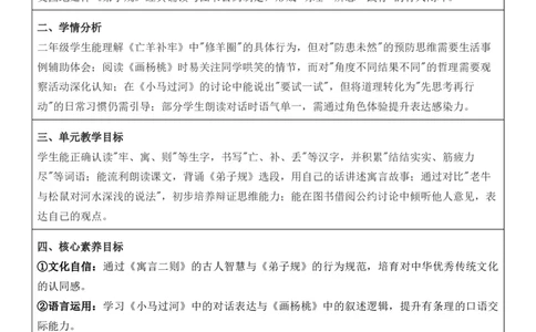 （新教材）2026年春期部编人教版二年级下册语文第5单元核心素养教案（反思无内容）_部编人教版2年级下册语文_2026年春期-2年级下册教案_单元教案