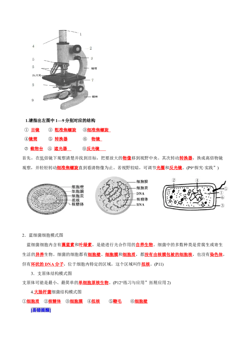 第1章走近细胞（背诵版）_2025年新高考资料_专项复习_晨读晚默备战2025年高考生物必背知识清单_第1章走近细胞-晨读晚默备战2025年高考生物必背知识清单