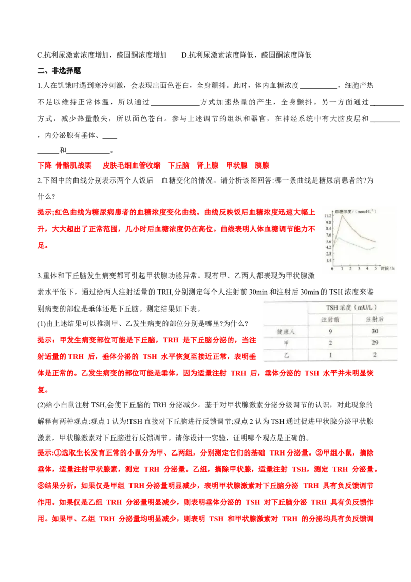 第3章体液调节-查漏补缺2023年高考生物一轮复习教材必背细节与旁栏思考梳理汇总（新教材）（答案版）_新高考复习资料_2023年新高考复习资料_一轮复习