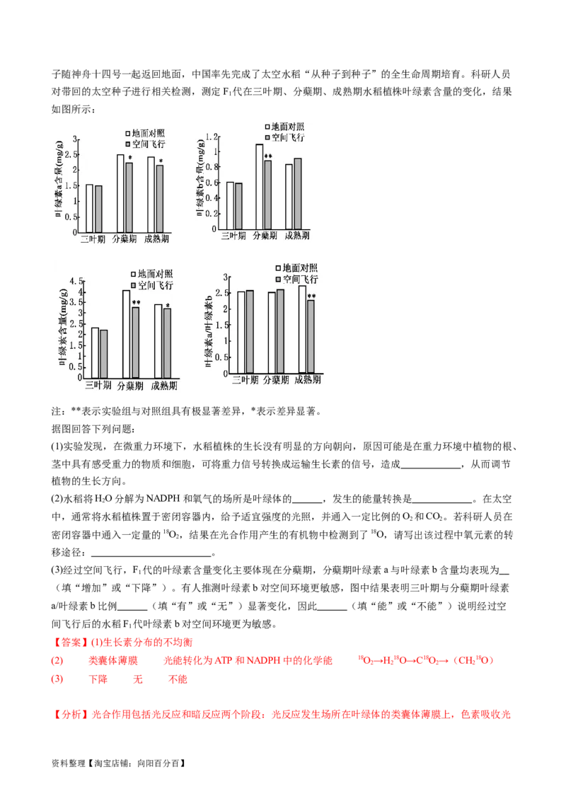第32.1讲植物生长素（练习）（解析版）_新高考复习资料_2024年新高考复习资料_一轮复习资料_完2024年高考生物一轮复习讲练测(课件+讲义+练习)（新高考）_讲义+练习