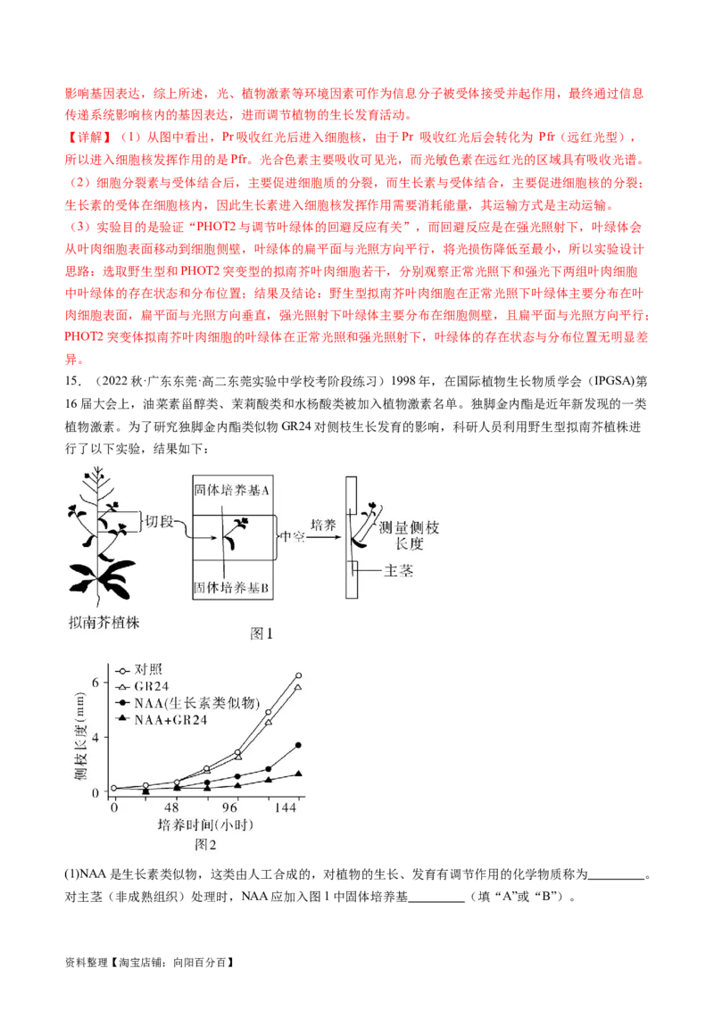第32.2讲其他植物激素、植物生长调节剂的应用、环境因素参与调节植物的生命活动（练习）（解析版）_新高考复习资料_2024年新高考复习资料_一轮复习资料_讲义+练习
