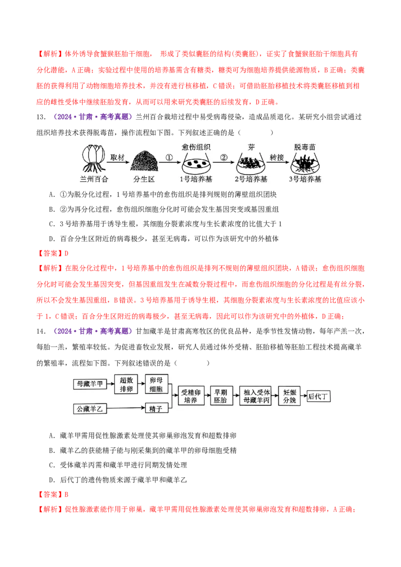 第17讲+细胞工程（专项训练，4大题型）（解析版）_2025年新高考资料_二轮复习_01高考语文等多个文件_上好课2025年高考生物二轮复习讲练测（新高考通用）