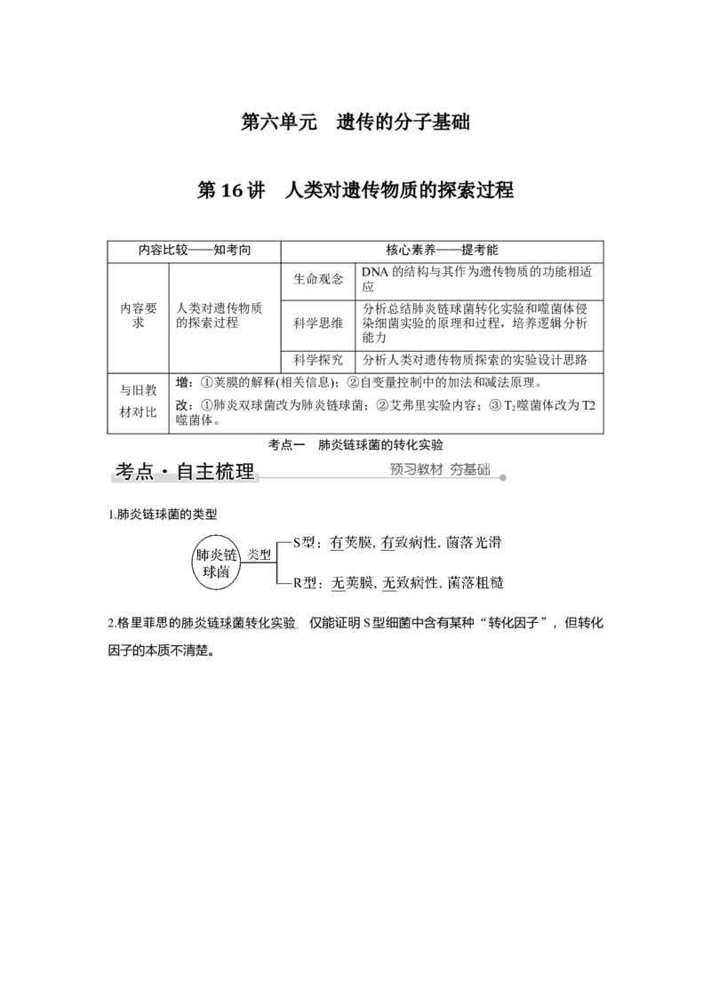 第16讲　人类对遗传物质的探索过程_新高考复习资料_2023年新高考复习资料_一轮复习_2023年新高考大一轮复习讲义_2023年高考生物一轮复习讲义（新人教新高考）_赠补充习题