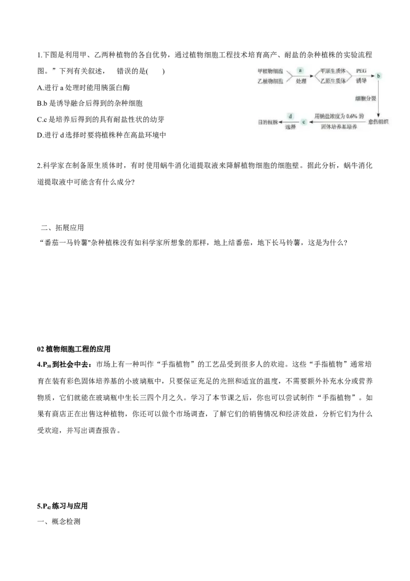 第2章细胞工程-查漏补缺2023年高考生物一轮复习教材必背细节与旁栏思考梳理汇总（新教材）（学生版）_新高考复习资料_2023年新高考复习资料_一轮复习