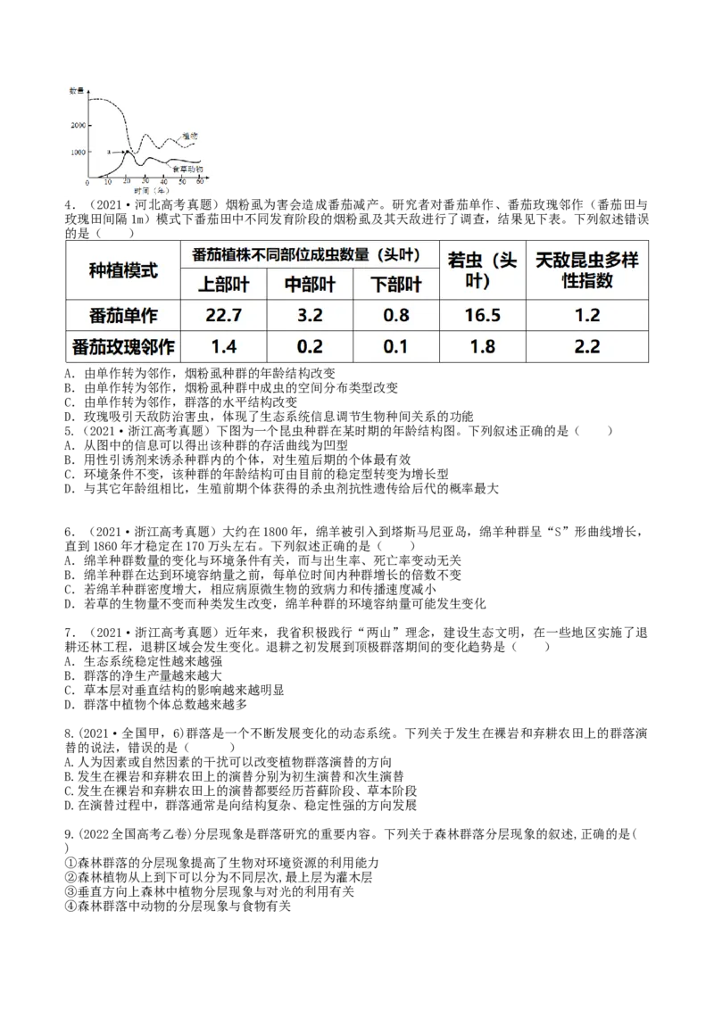 第34讲群落及其演替（练习）（原卷版）_新高考复习资料_2024年新高考复习资料_一轮复习资料_完2024年高考生物一轮复习讲练测(课件+讲义+练习)（新高考）_讲义+练习