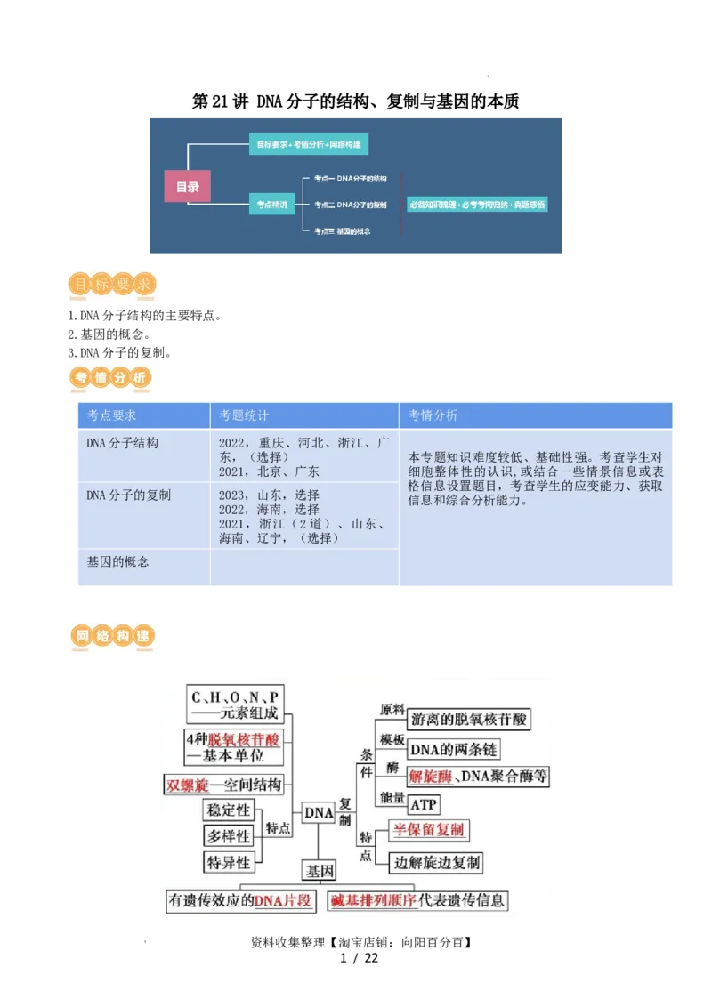 第21讲DNA分子的结构、复制与基因的本质（讲义）（学生版）_新高考复习资料_2024年新高考复习资料_一轮复习资料_完2024年高考生物一轮复习讲练测(课件+讲义+练习)（新高考）
