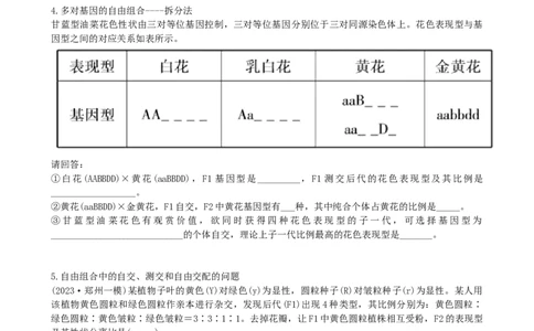 第17.2讲基因的自由组合定律相关题型（讲义）（学生版）_新高考复习资料_2024年新高考复习资料_一轮复习资料_完2024年高考生物一轮复习讲练测(课件+讲义+练习)（新高考）_讲义+练习