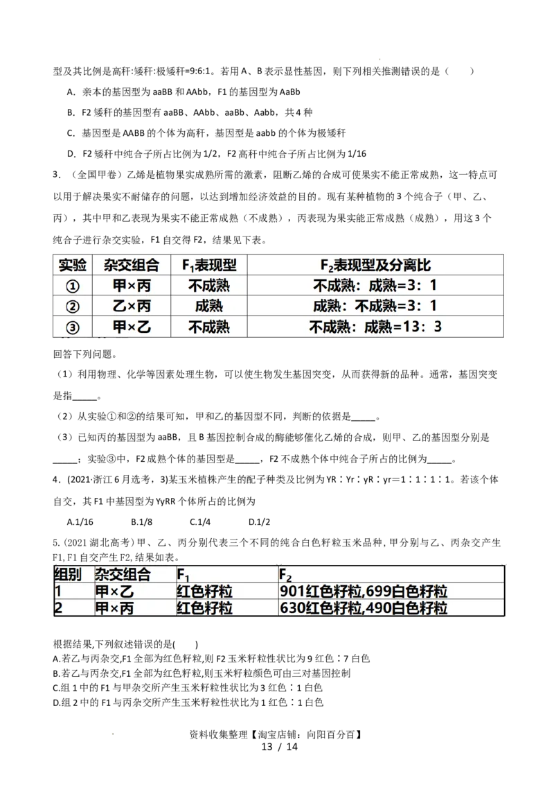 第17.2讲基因的自由组合定律相关题型（讲义）（学生版）_新高考复习资料_2024年新高考复习资料_一轮复习资料_完2024年高考生物一轮复习讲练测(课件+讲义+练习)（新高考）_讲义+练习