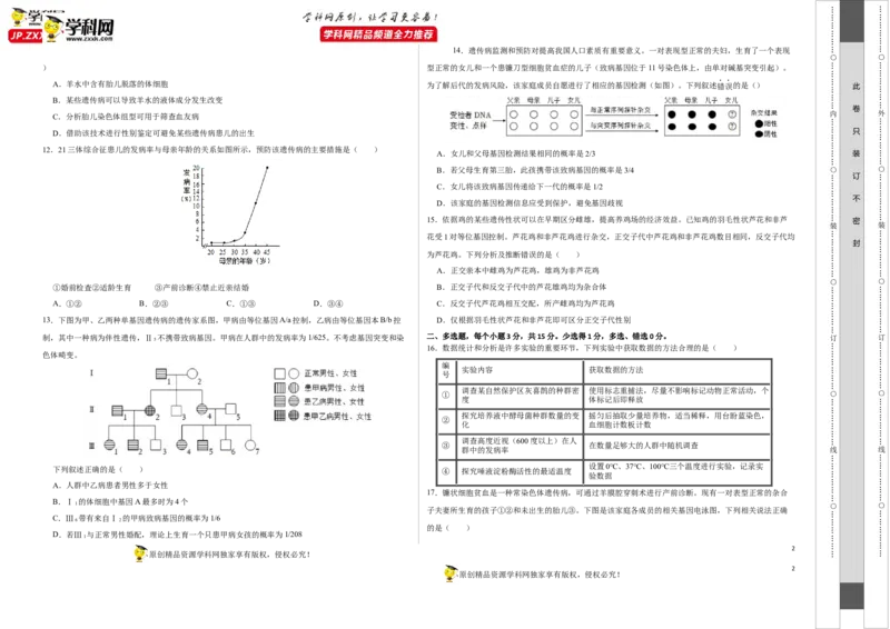 第六单元伴性遗传及其人类遗传病剖析（A卷新题基础练）-2023年高考生物一轮复习单元滚动双测卷（新高考专用）（考试版）_新高考复习资料_2023年新高考复习资料_一轮复习