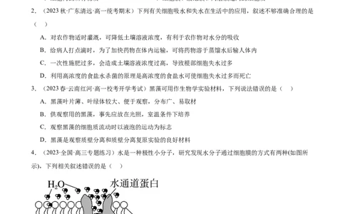 第4讲水进出细胞的方式（原卷版）_通用版（老高考）复习资料_2024年复习资料_完备战2024年高考生物一轮复习考点帮（全国通用）_专题三细胞的基本结构和物质的运输