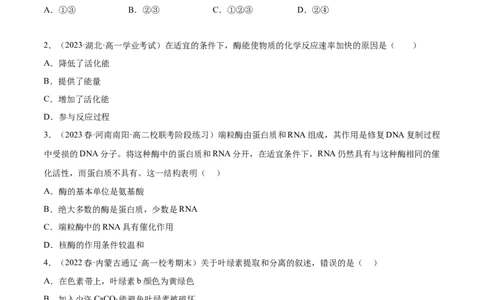 第三单元细胞的能量供应和利用（测试）（原卷版）_新高考复习资料_2024年新高考复习资料_一轮复习资料_完2024年高考生物一轮复习讲练测(课件+讲义+练习)（新高考）_单元测试