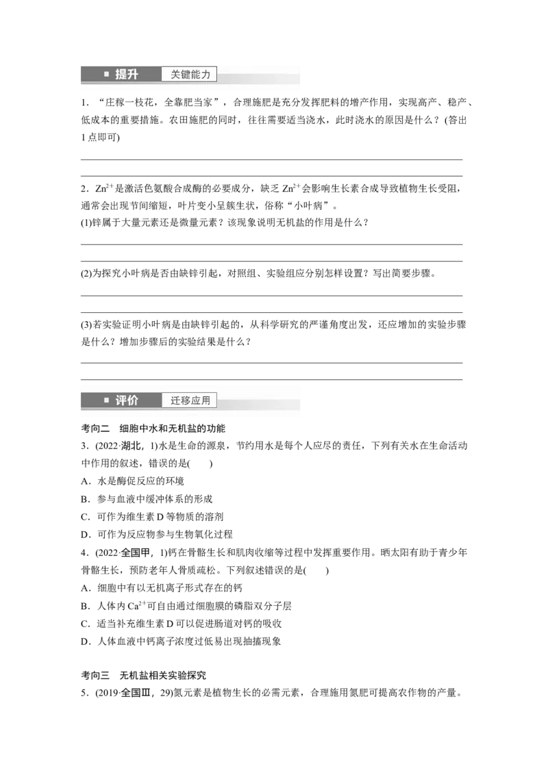 第一单元　第2课时　组成细胞的元素和化合物_2025年新高考资料_一轮复习_2025大一轮复习讲义+课件（完结）_2025大一轮复习讲义生物学生用书Word版文档整书_2025大一轮复习讲义