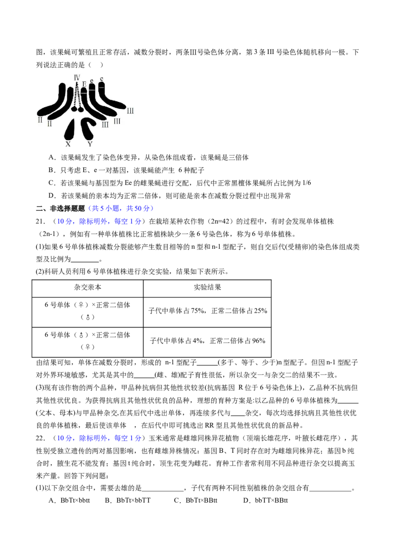 第七单元生物的变异和进化（测试）（原卷版）_2025年新高考资料_一轮复习_2025年高考生物一轮复习讲练测（新教材新高考）