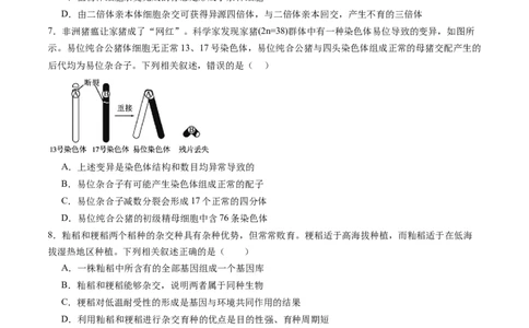 第七单元生物的变异和进化（测试）（原卷版）_2025年新高考资料_一轮复习_2025年高考生物一轮复习讲练测（新教材新高考）