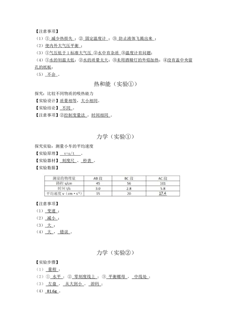 答案-实验小纸条31个必考_初物_2024全新设计物理八九年级全册每日默写打卡和实验小纸条电子版资料_初中物理每日默写卡＋实验小纸条
