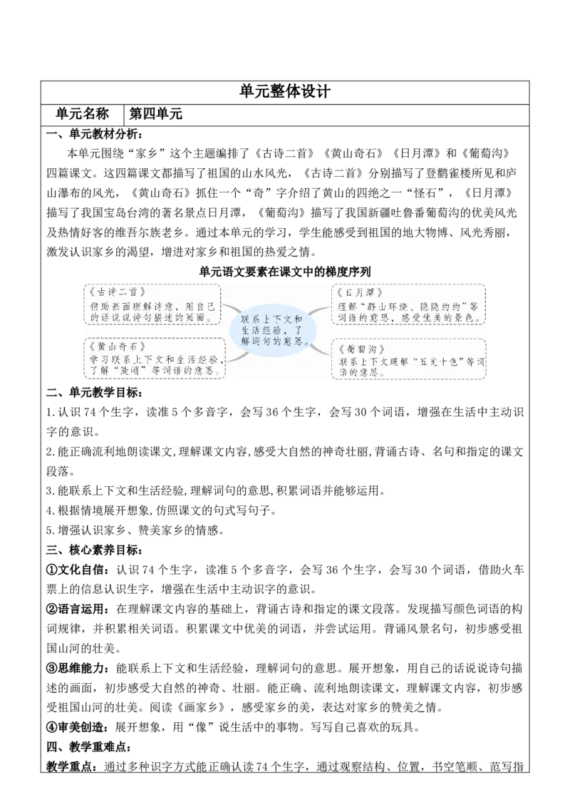 （新版）部编人教版2年级上册小学语文(第4单元核心素养教案)(2025年9月新教材版)_二年级上册_单元教案