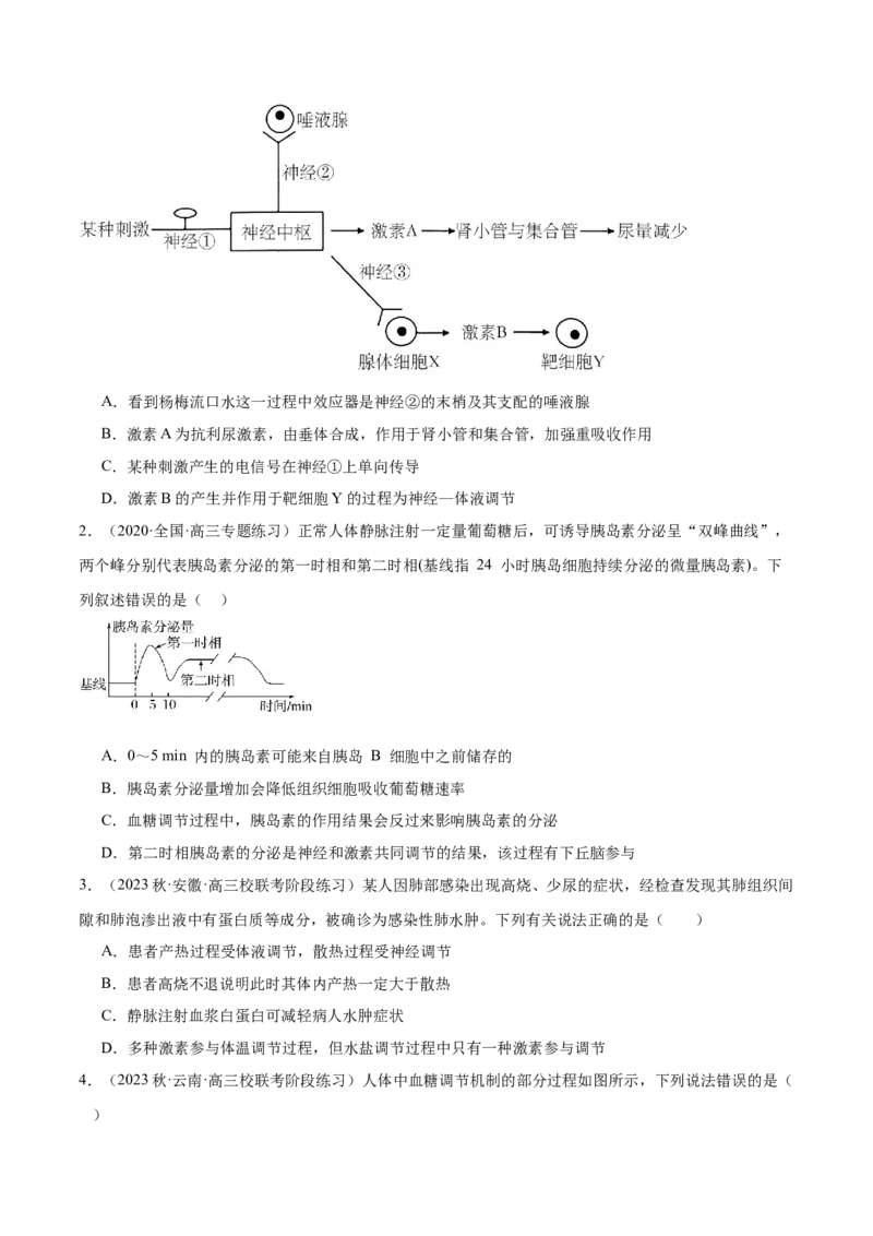 第4讲神经调节和体液调节的关系（原卷版）_通用版（老高考）复习资料_2024年复习资料_完备战2024年高考生物一轮复习考点帮（全国通用）_专题九生命活动的调节