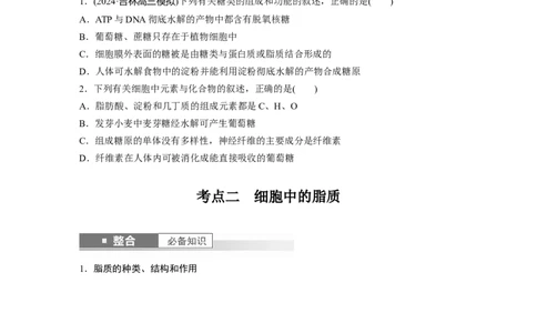第一单元　第3课时　细胞中的糖类和脂质_2025年新高考资料_一轮复习_2025大一轮复习讲义+课件（完结）_2025大一轮复习讲义生物学生用书Word版文档整书_2025大一轮复习讲义