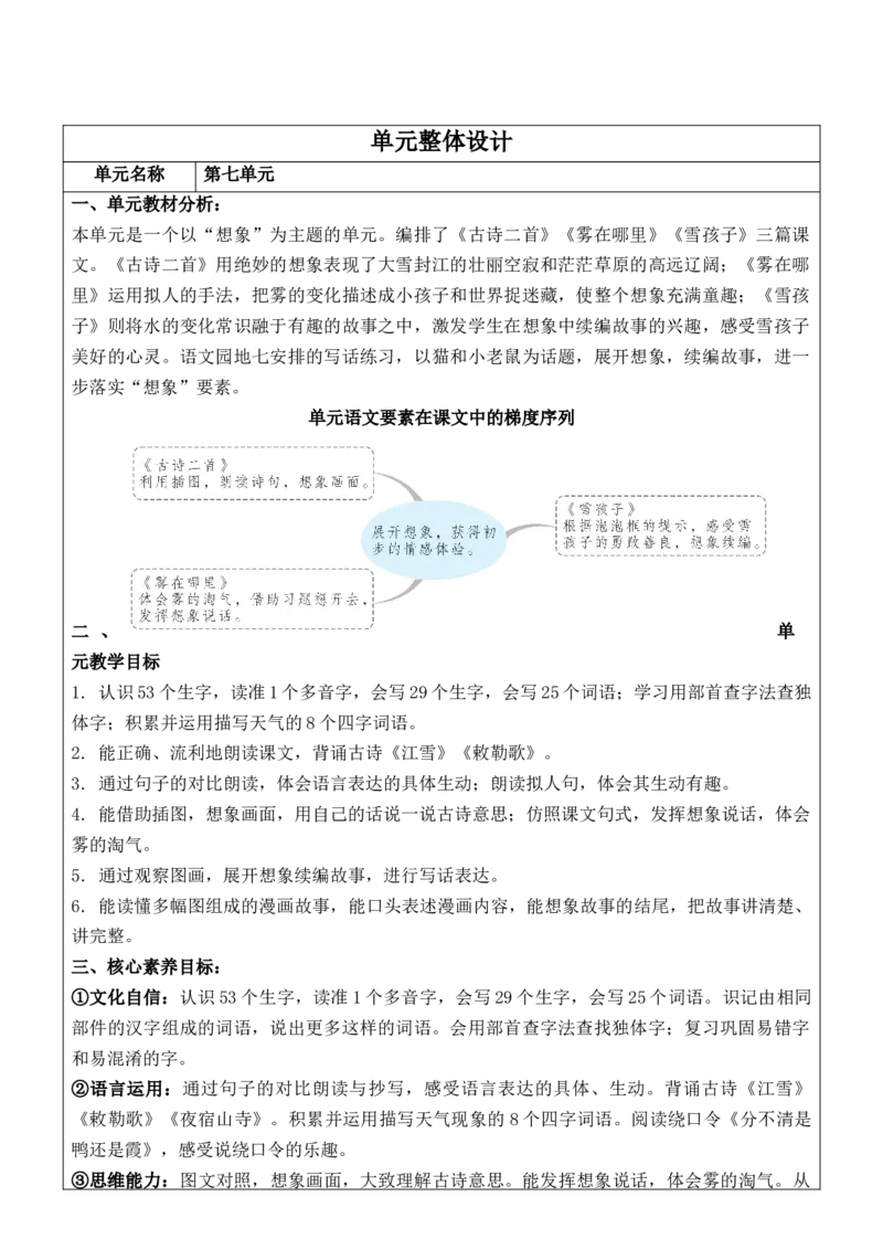 （新版）部编人教版2年级上册小学语文(第7单元核心素养教案)(2025年9月新教材版)_二年级上册_单元教案