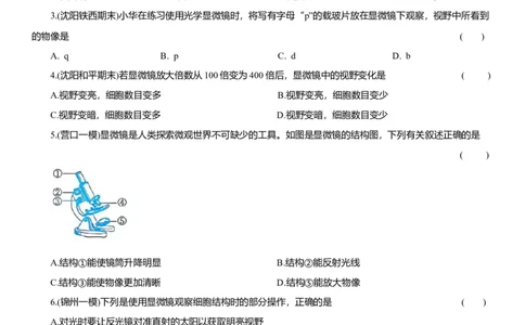 2026年中考生物复习专题练习：专题一显微镜（含答案）_6生物中考复习_2026年中考复习（更新中）_2026年中考生物一轮复习专题练习（含答案）