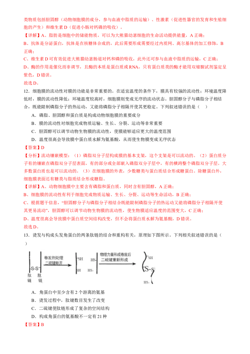 第一单元细胞的概述及其组成分子（测试）（解析版）_2025年新高考资料_一轮复习_2025年高考生物一轮复习讲练测（新教材新高考）