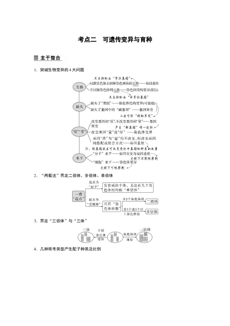 第一篇专题五考点二　可遗传变异与育种_通用版（老高考）复习资料_2023年复习资料_二轮复习_2023年高考生物二轮复习讲义+课件（全国版）_2023年高考生物二轮复习讲义（全国版）_学生版