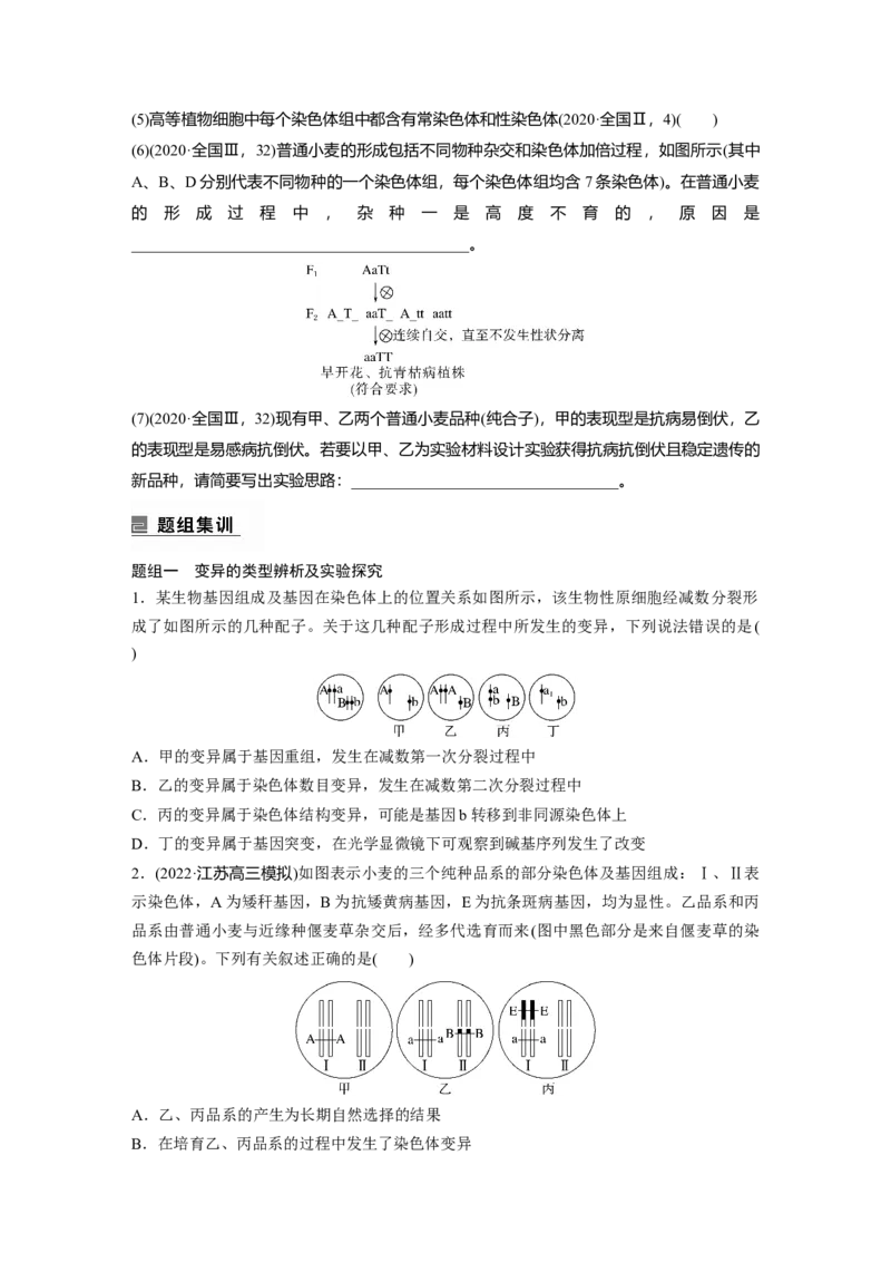 第一篇专题五考点二　可遗传变异与育种_通用版（老高考）复习资料_2023年复习资料_二轮复习_2023年高考生物二轮复习讲义+课件（全国版）_2023年高考生物二轮复习讲义（全国版）_学生版