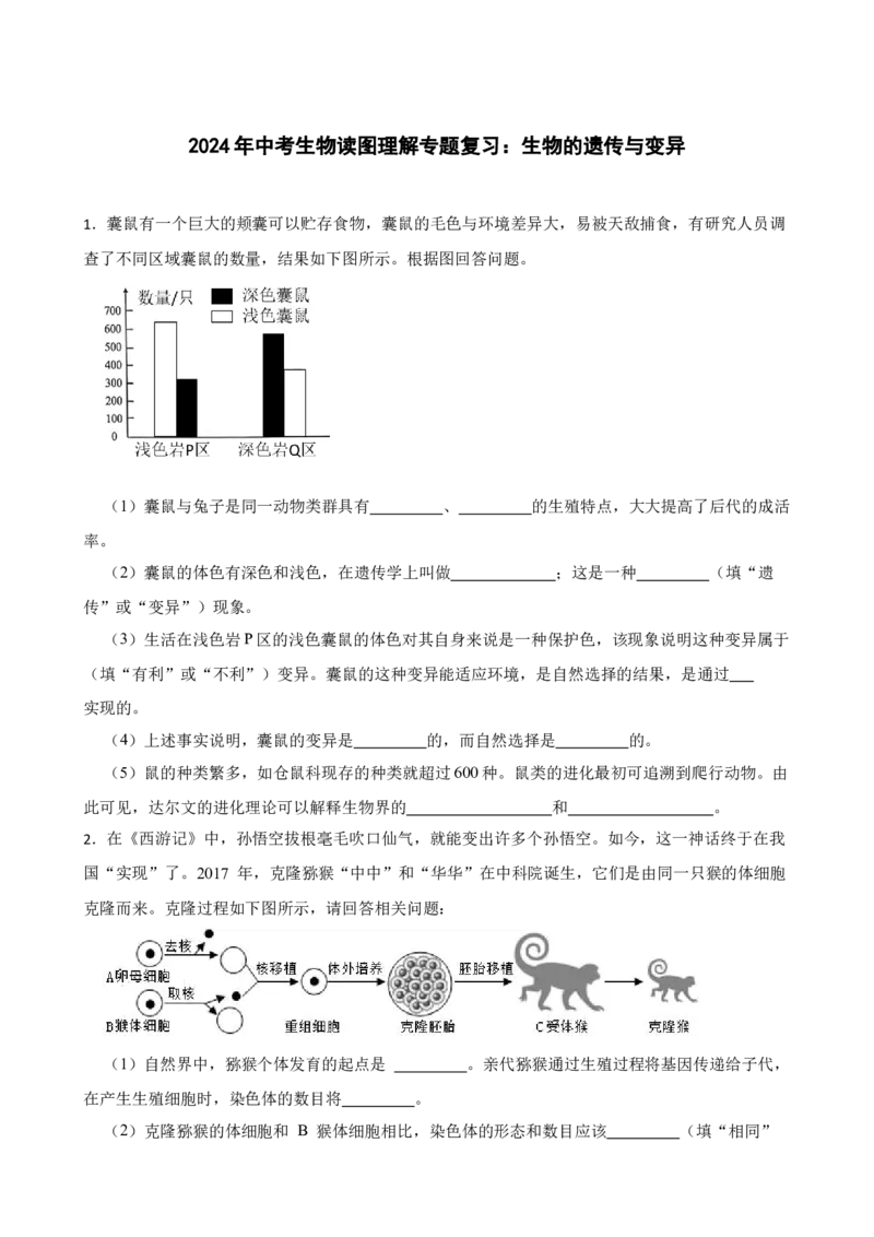 2024年中考生物读图理解专题复习：生物的遗传与变异（含答案）_6生物中考复习_2024年中考复习资料_二轮复习_备考2024中考生物二轮复习读图理解精练