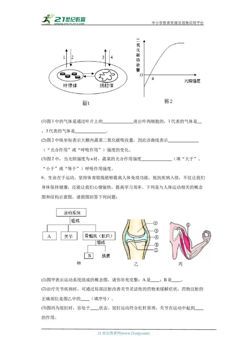 2024年中考生物专题复习：综合题（含答案）_6生物中考复习_2024年中考复习资料_二轮复习_备考2024中考生物二轮复习题型突破专练