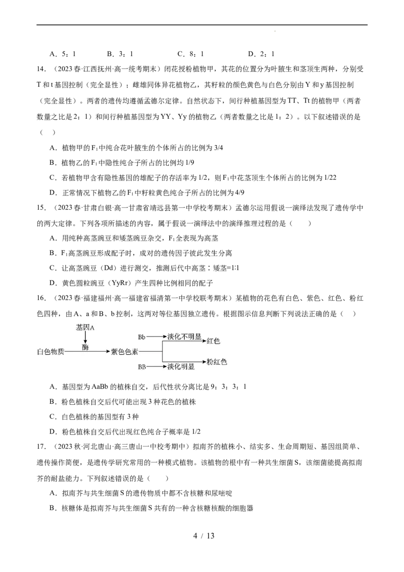 第五单元基因的传递规律（测试）（原卷版）_新高考复习资料_2024年新高考复习资料_一轮复习资料_完2024年高考生物一轮复习讲练测(课件+讲义+练习)（新高考）_单元测试