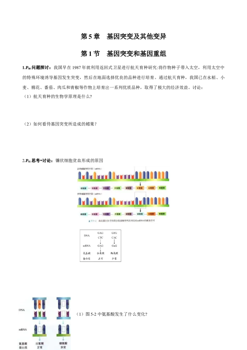 第5章基因突变及其他变异-查漏补缺2023年高考生物一轮复习教材必背细节与旁栏思考梳理汇总（新教材）（学生版）_新高考复习资料_2023年新高考复习资料_一轮复习